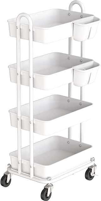 4-Tier Rolling Utility Cart with Hanging Buckets