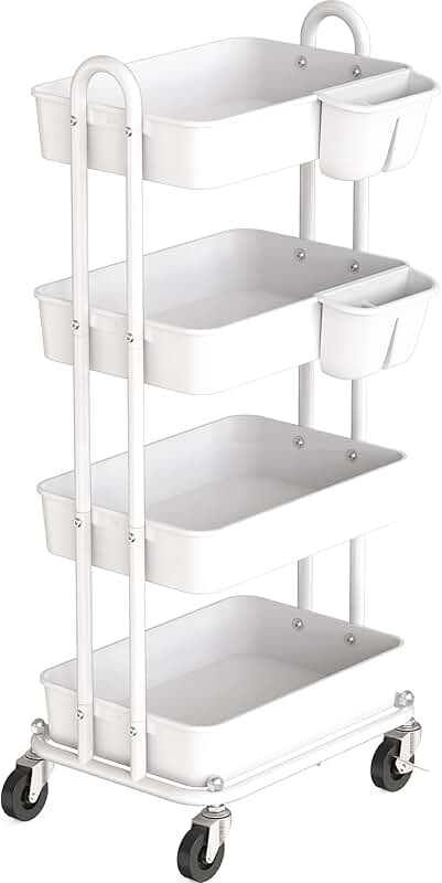 4-Tier Rolling Utility Cart with Hanging Buckets
