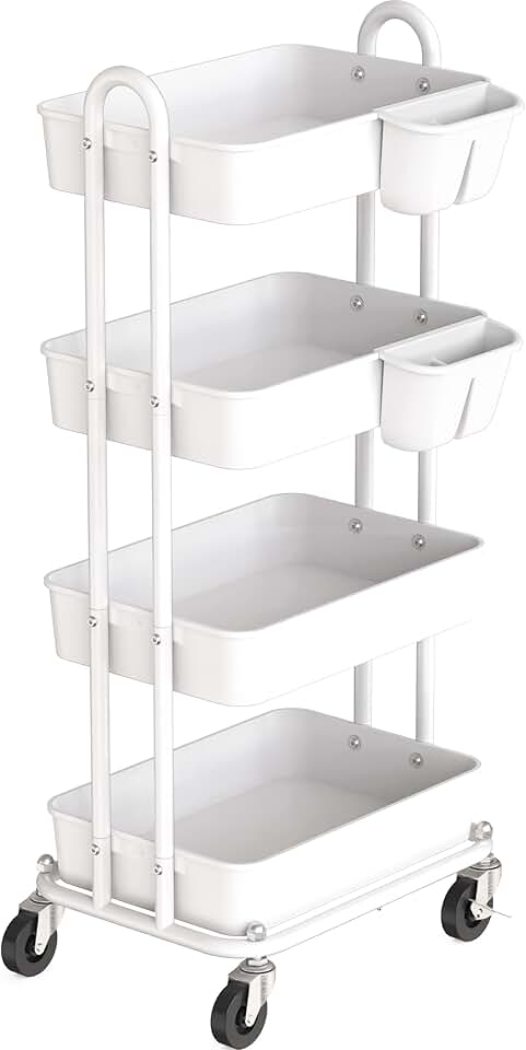 4-Tier Rolling Utility Cart with Hanging Buckets