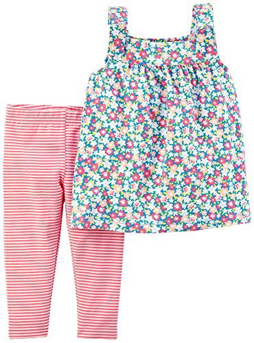 Baby Girls' 2-Piece Top and Capri Legging Set (Flowers/Stripes, 3 Months)
