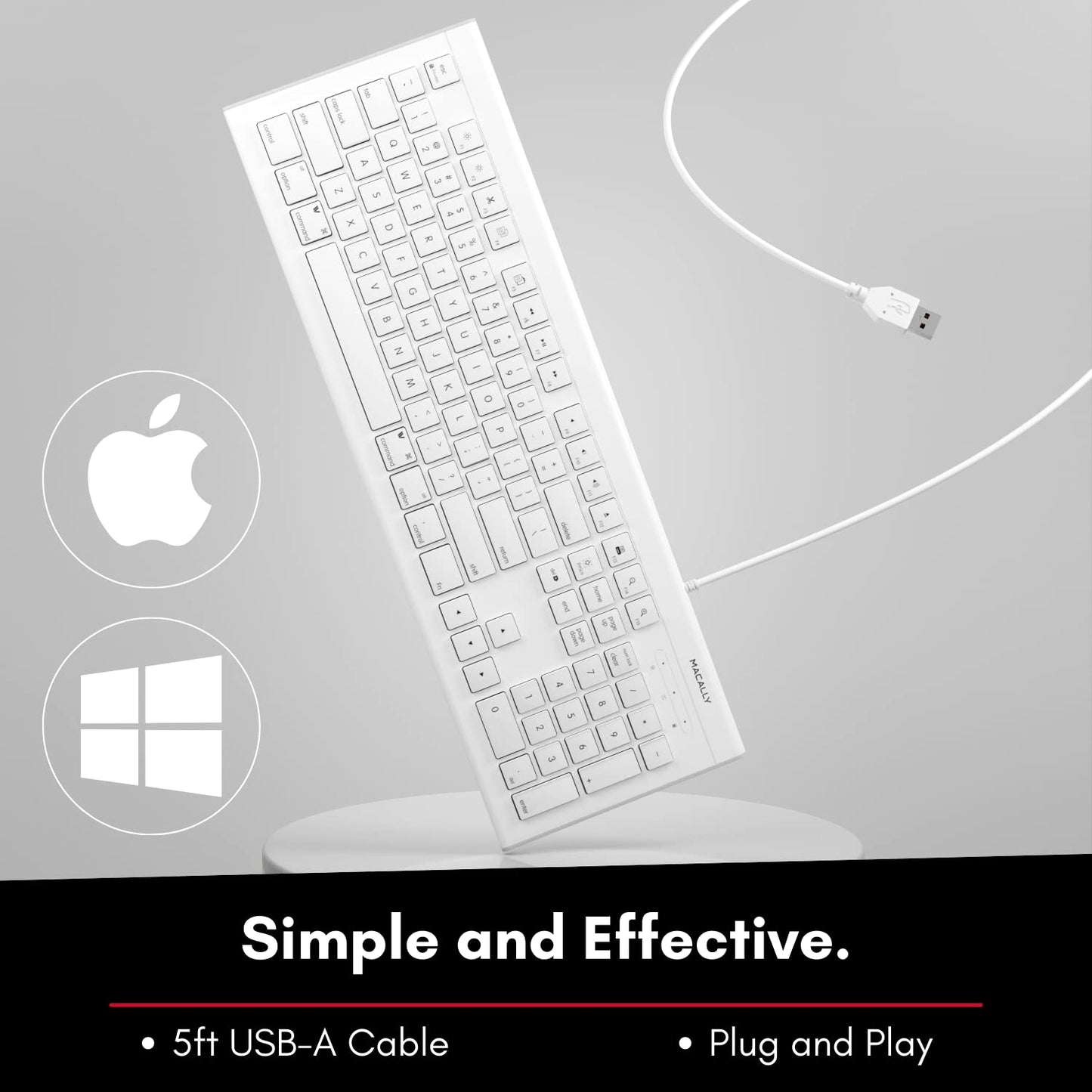 Full Size USB Wired Keyboard for Mac and PC - Plug & Play Wired Computer Keyboard - Compatible Apple Keyboard with 15 Shortcut Keys for Easy Controls & Navigation of Macbook Pro/Air, iMac