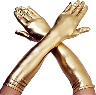 Women's 17-Inch Metallic Satin Finger Gloves
