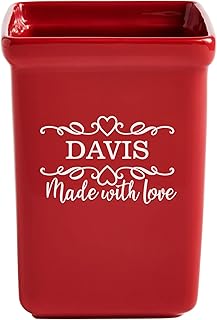 Personalized Made With Love Stoneware Utensil Holder