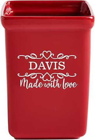 Personalized Made With Love Stoneware Utensil Holder