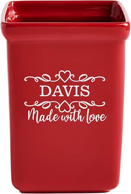 Personalized Made With Love Stoneware Utensil Holder