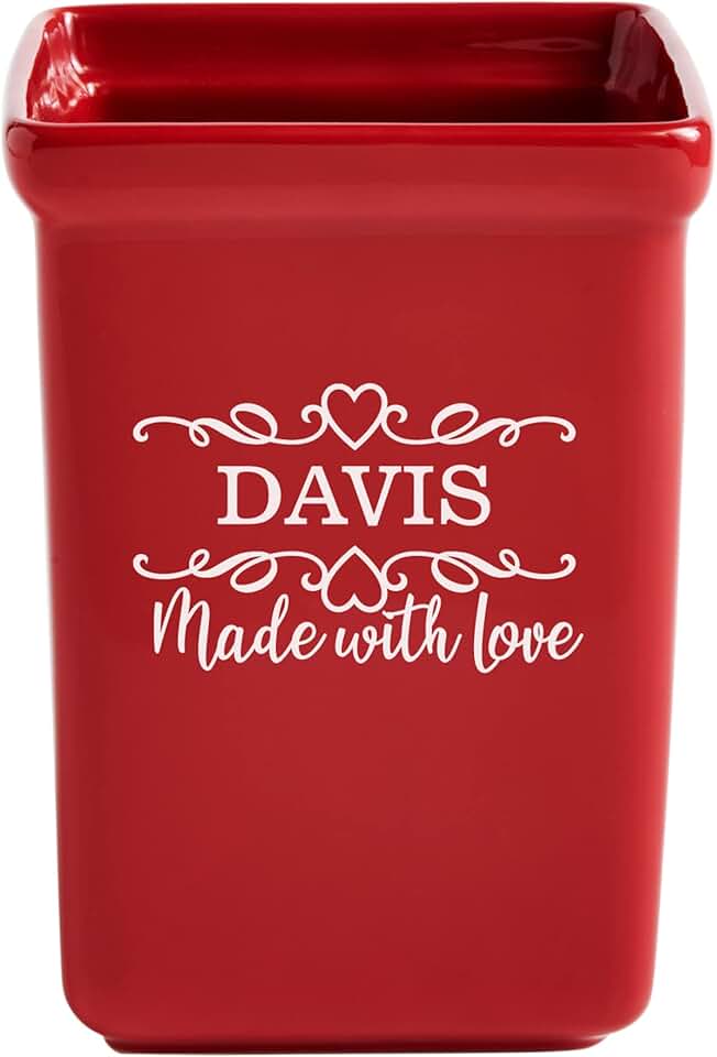 Personalized Made With Love Stoneware Utensil Holder