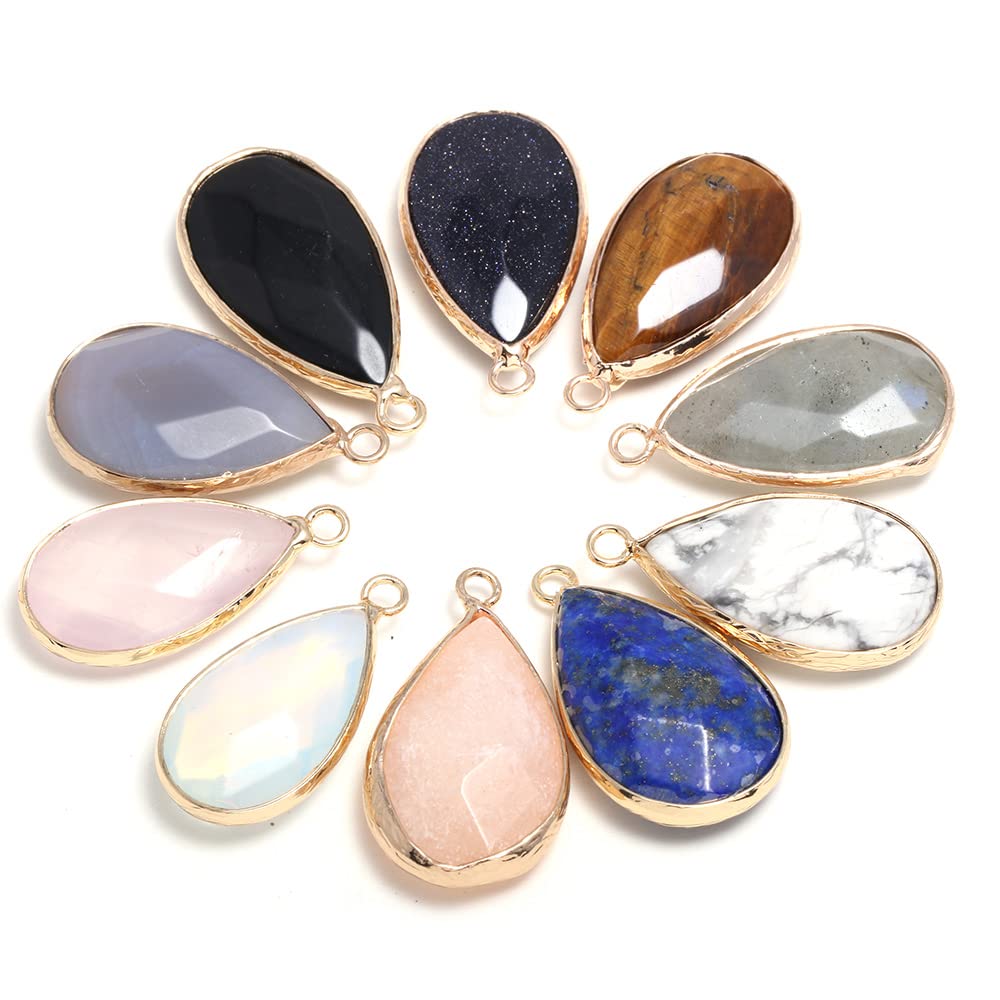 10 Pcs Natural Water Drop Shape Crystal Agate Pendants