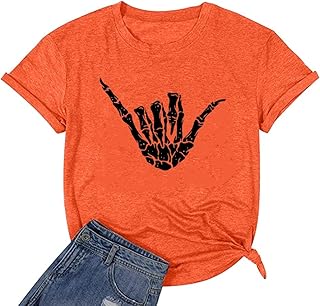 Women’s Skeleton Hand Halloween Short Sleeve Shirt