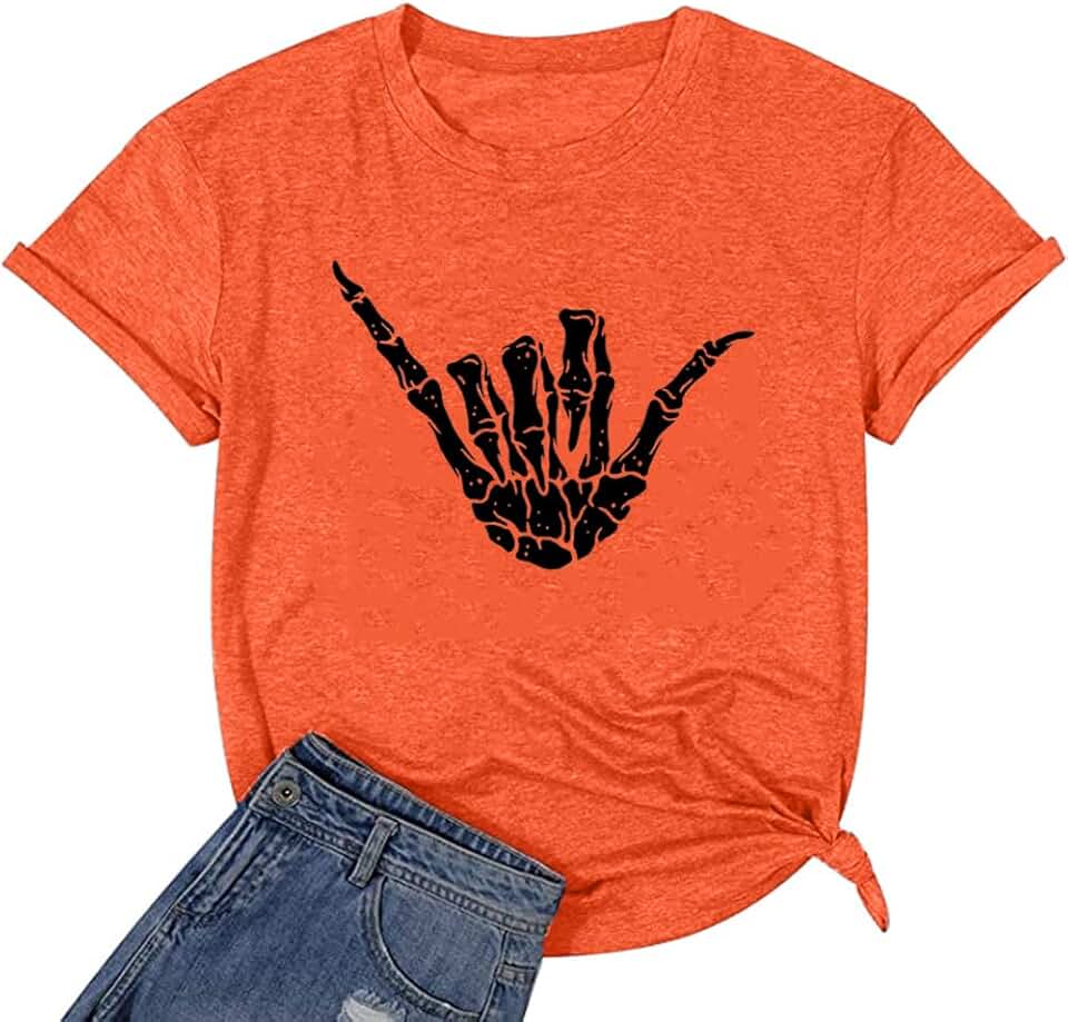 Women’s Skeleton Hand Halloween Short Sleeve Shirt