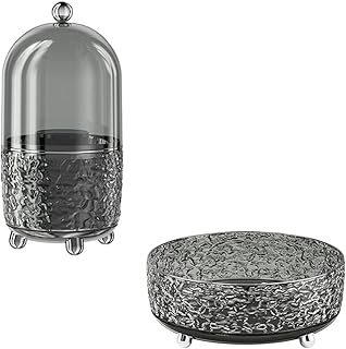 Gray makeup brush holder with lid and 360° rotating organizer