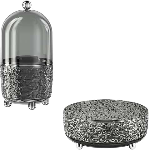 Gray makeup brush holder with lid and 360° rotating organizer