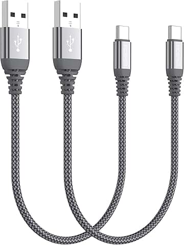 2-Pack Short USB C Charging Cables, Nylon Braided