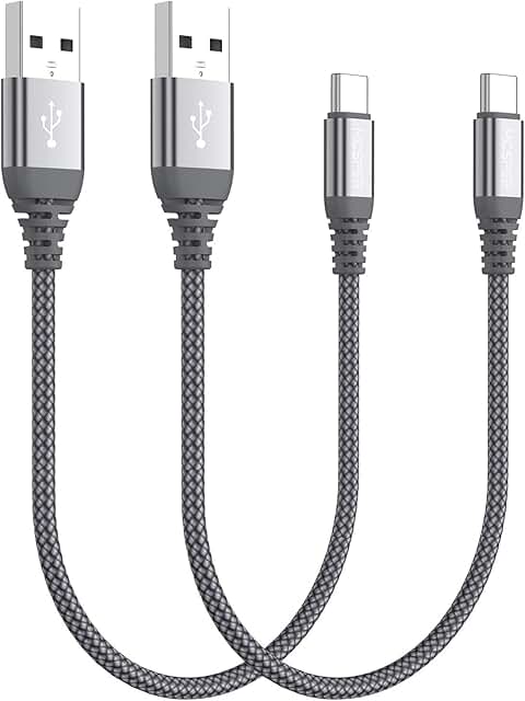 2-Pack Short USB C Charging Cables, Nylon Braided