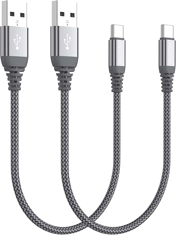 2-Pack Short USB C Charging Cables, Nylon Braided