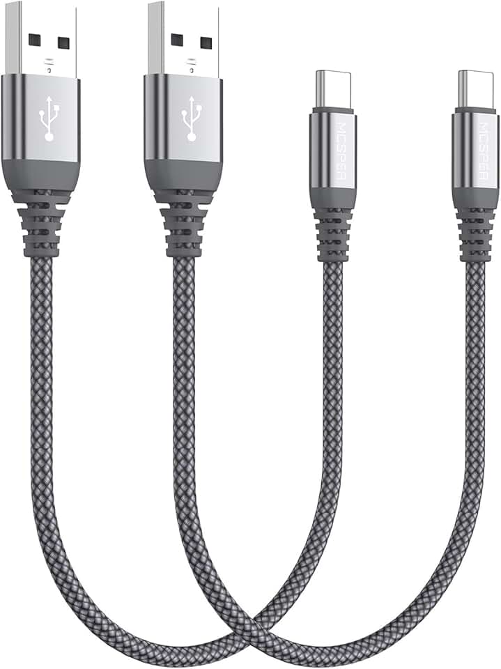 2-Pack Short USB C Charging Cables, Nylon Braided