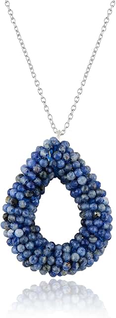 Natural Sodalite Bead Pendant Necklace, 18 Inch Sterling Silver