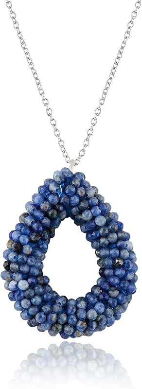 Natural Sodalite Bead Pendant Necklace, 18 Inch Sterling Silver