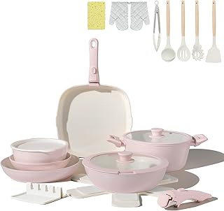 25-Piece Ceramic Nonstick Cookware Set with Removable Handles