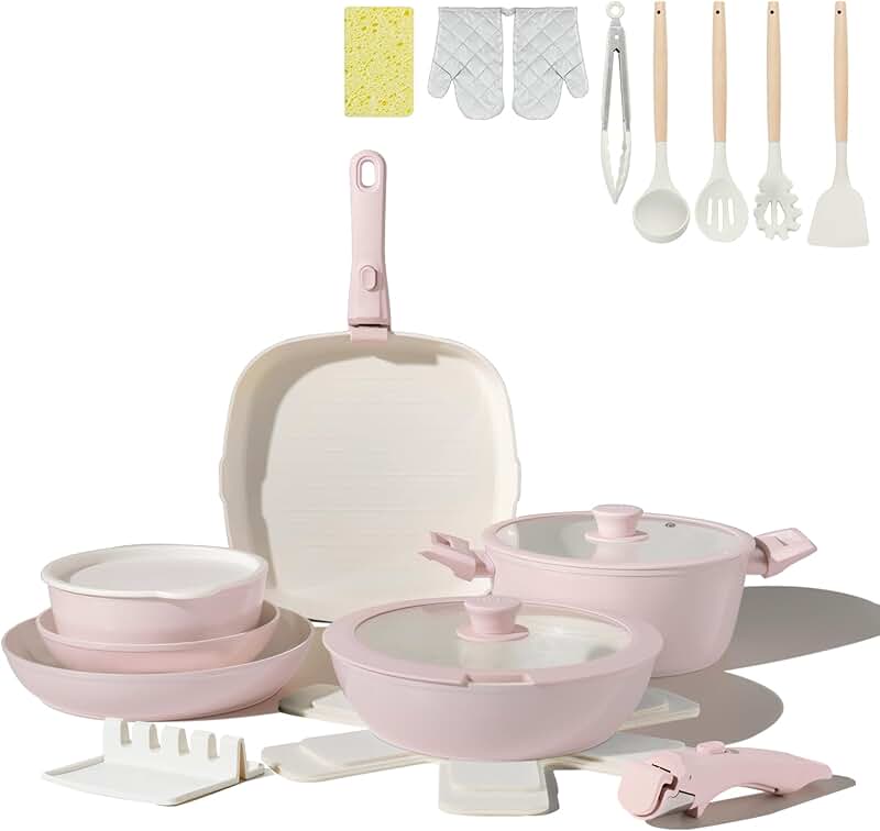 25-Piece Ceramic Nonstick Cookware Set with Removable Handles