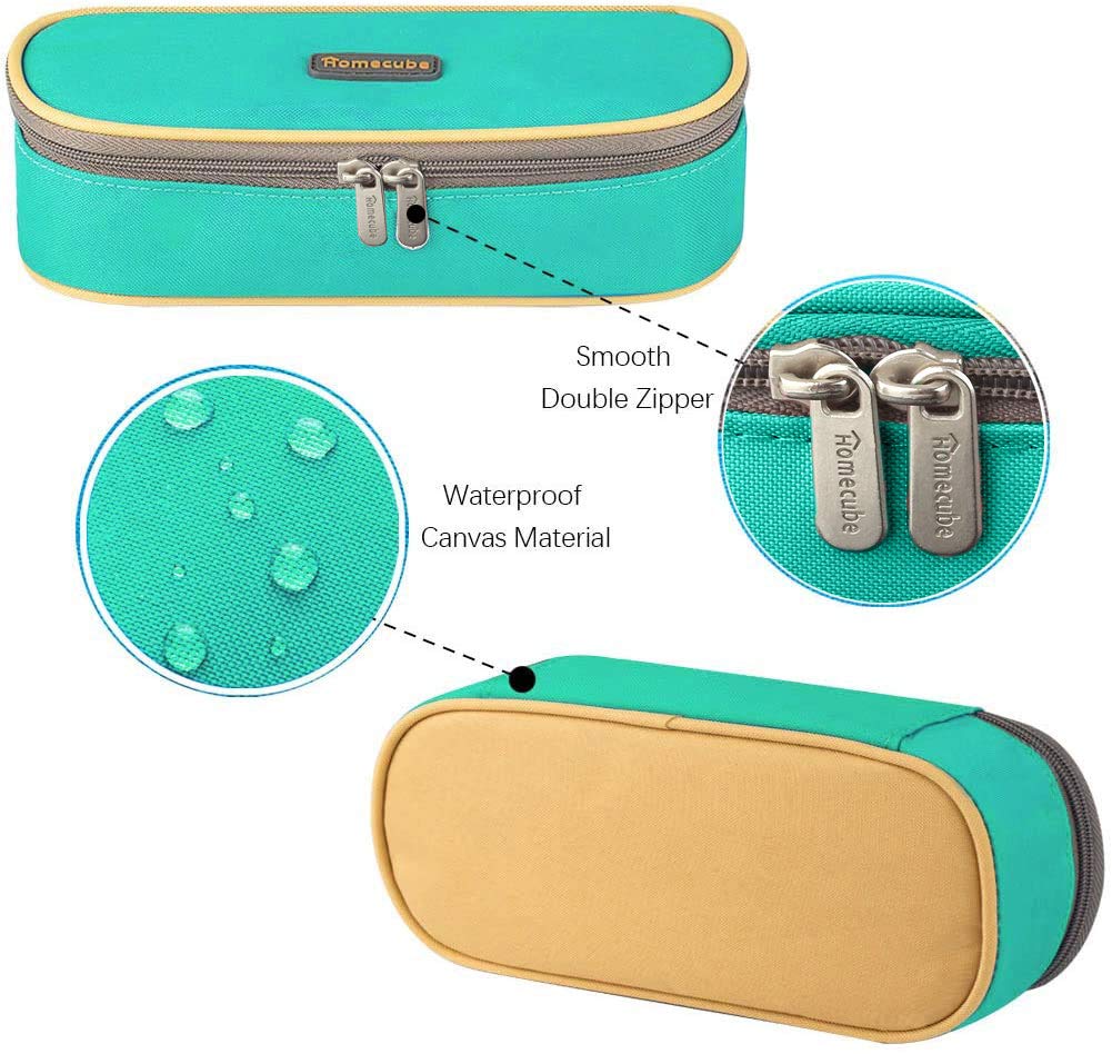 Large Green Pencil and Makeup Case with Double Zippers