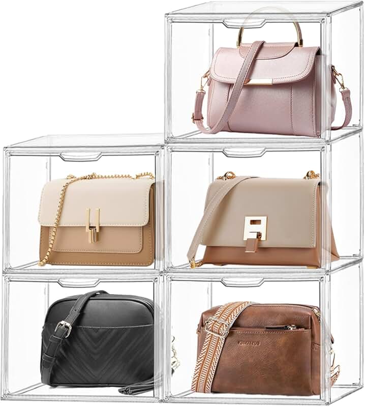 Set of 5 clear acrylic storage boxes for purses and collectibles