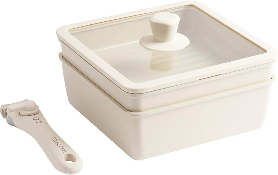 Non-Stick Eco Ceramic Beige Square Pan and Pot Set, 5 Pieces