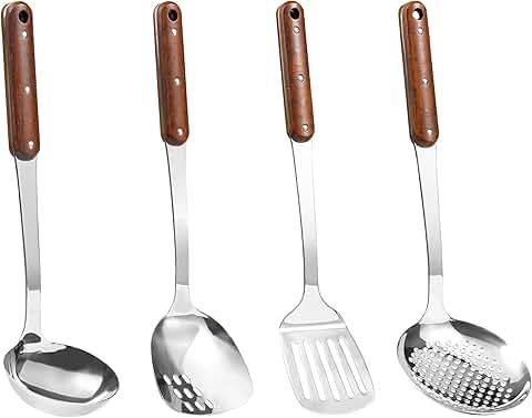 Stainless Steel Wok Spatula and Ladle Set, 4 Pieces