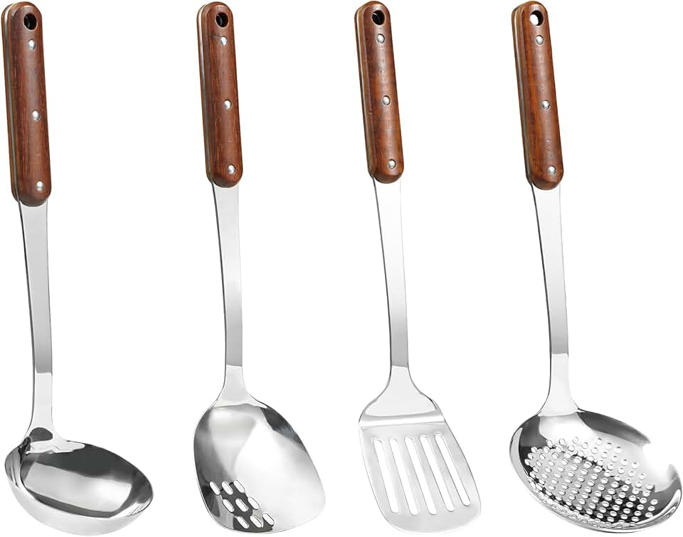 Stainless Steel Wok Spatula and Ladle Set, 4 Pieces