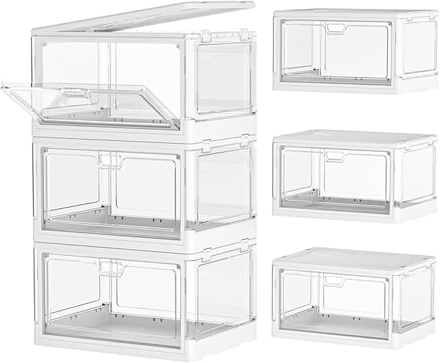 Set of 3 Clear Stackable Storage Bins with Lids