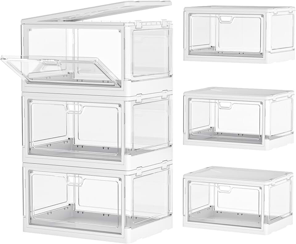 Set of 3 Clear Stackable Storage Bins with Lids