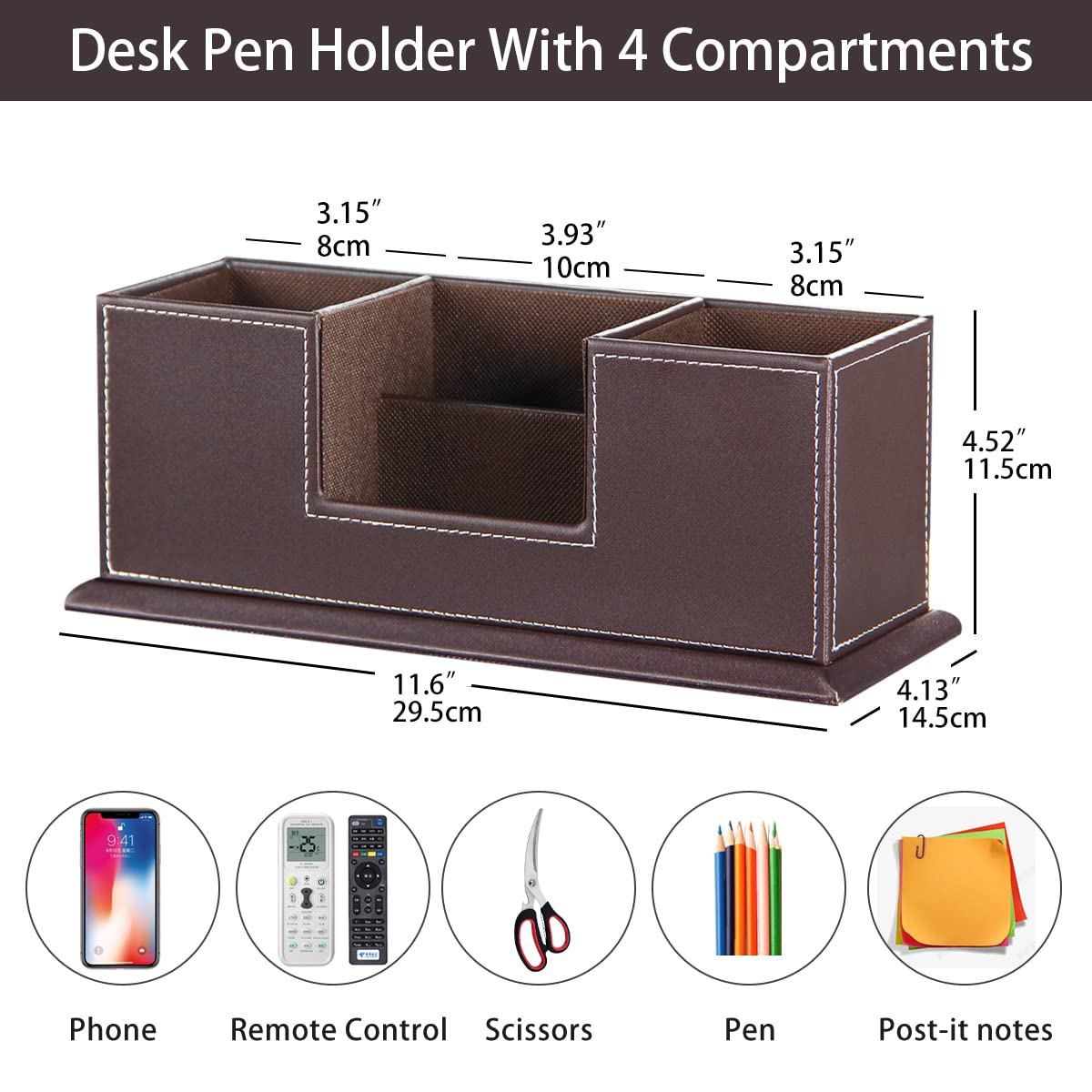 PU Leather Desk Pen and Stationery Organizer