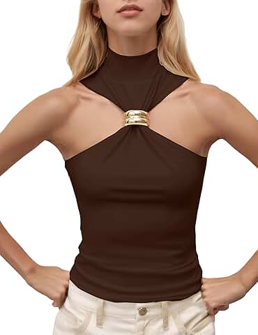 Women's Off-Shoulder Sleeveless Turtleneck Tank Top