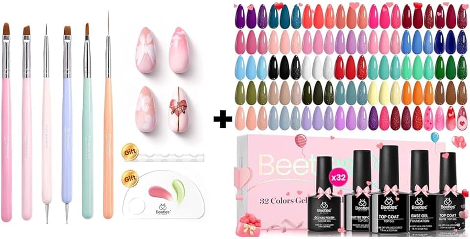 6-Piece Nail Art Brush Set with Gel Polish and Colors