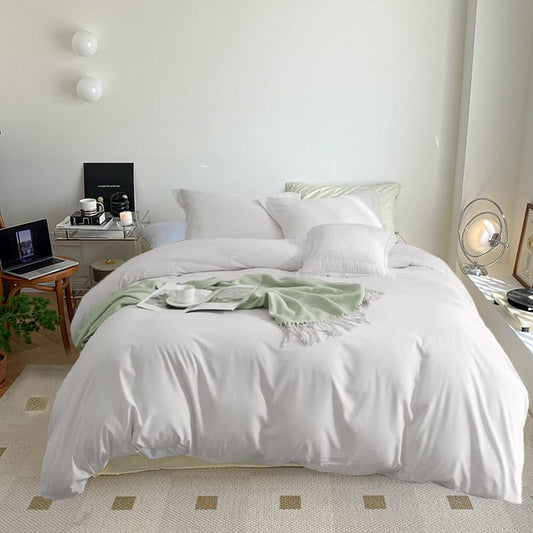 Wel oo White Comforter Sets Queen Plain White Bedding Comforter Sets Cotton Solid White Bed Quilts Queen Size Cozy Women Men All White Bedding Sets Full Adults Teens Pure White Durable Blankets Queen