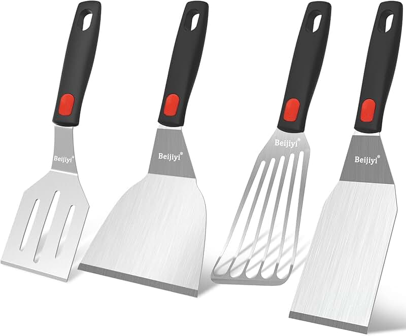 Set of 4 stainless steel spatulas with silicone handles
