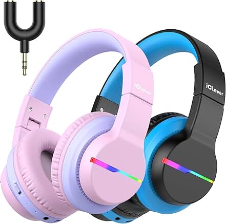 Kids Bluetooth Headphones with LED Lights and Long Battery Life