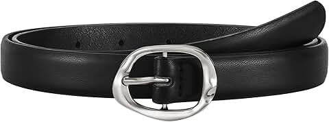 Women’s Thin Leather Belt with Gold Buckle for Jeans and Dresses