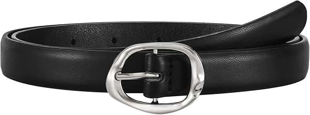 Women’s Thin Leather Belt with Gold Buckle for Jeans and Dresses