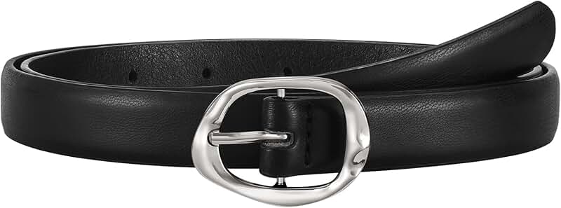 Women’s Thin Leather Belt with Gold Buckle for Jeans and Dresses