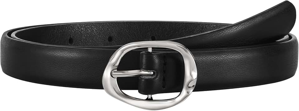 Women’s Thin Leather Belt with Gold Buckle for Jeans and Dresses