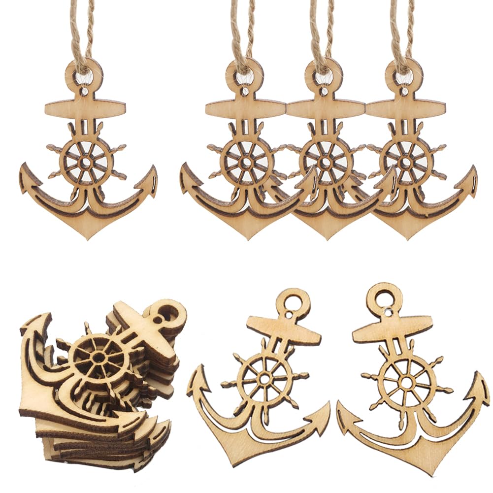 50 pcs Unfinished Wooden Anchor and Rudder Cutouts