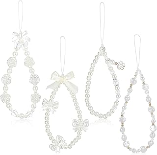 Set of 4 Beaded Phone Charms with Butterfly and Pearl Designs