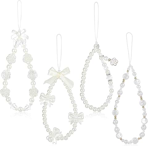 Set of 4 Beaded Phone Charms with Butterfly and Pearl Designs