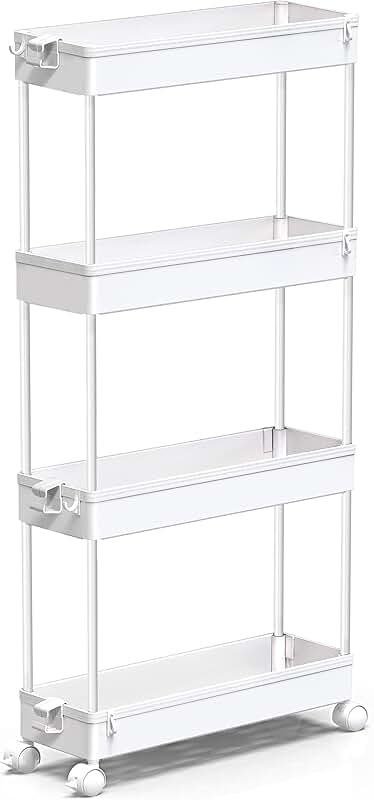 Slim 4-Tier Rolling Storage Cart for Narrow Spaces