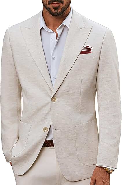 Men's Cotton Linen Casual Blazer with Pockets