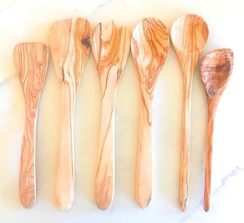 6-Piece Olive Wood Utensil Set for Cooking and Serving