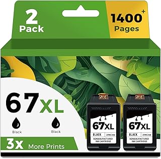 Black Ink Cartridge Replacement for HP 67, 2 Pack