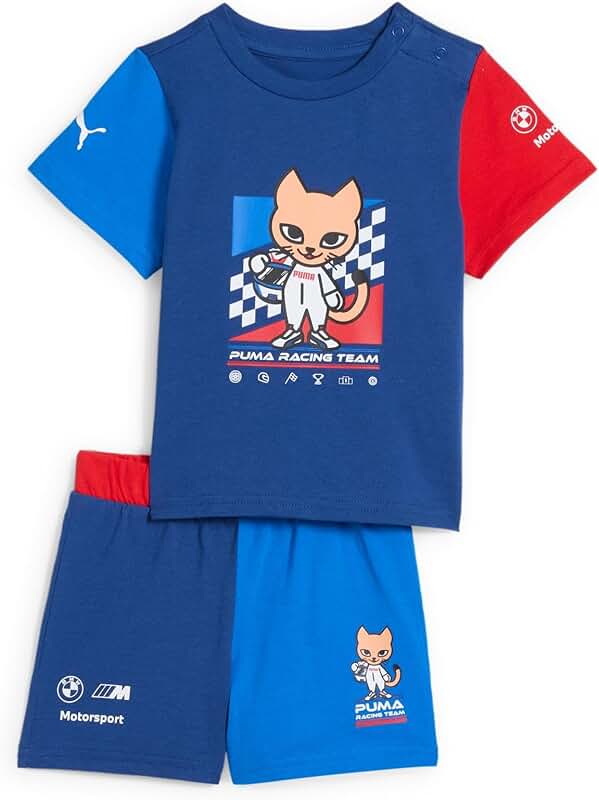 Child's blue short sleeve set with motorsport design