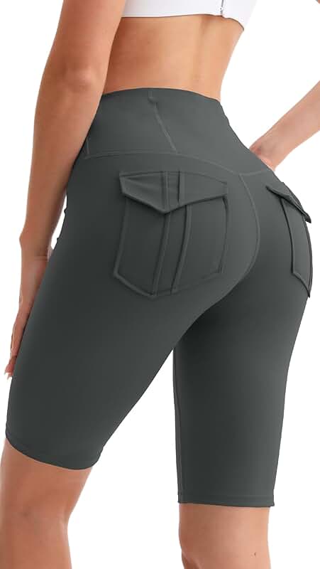 High Waist Biker Shorts with Pockets for Women