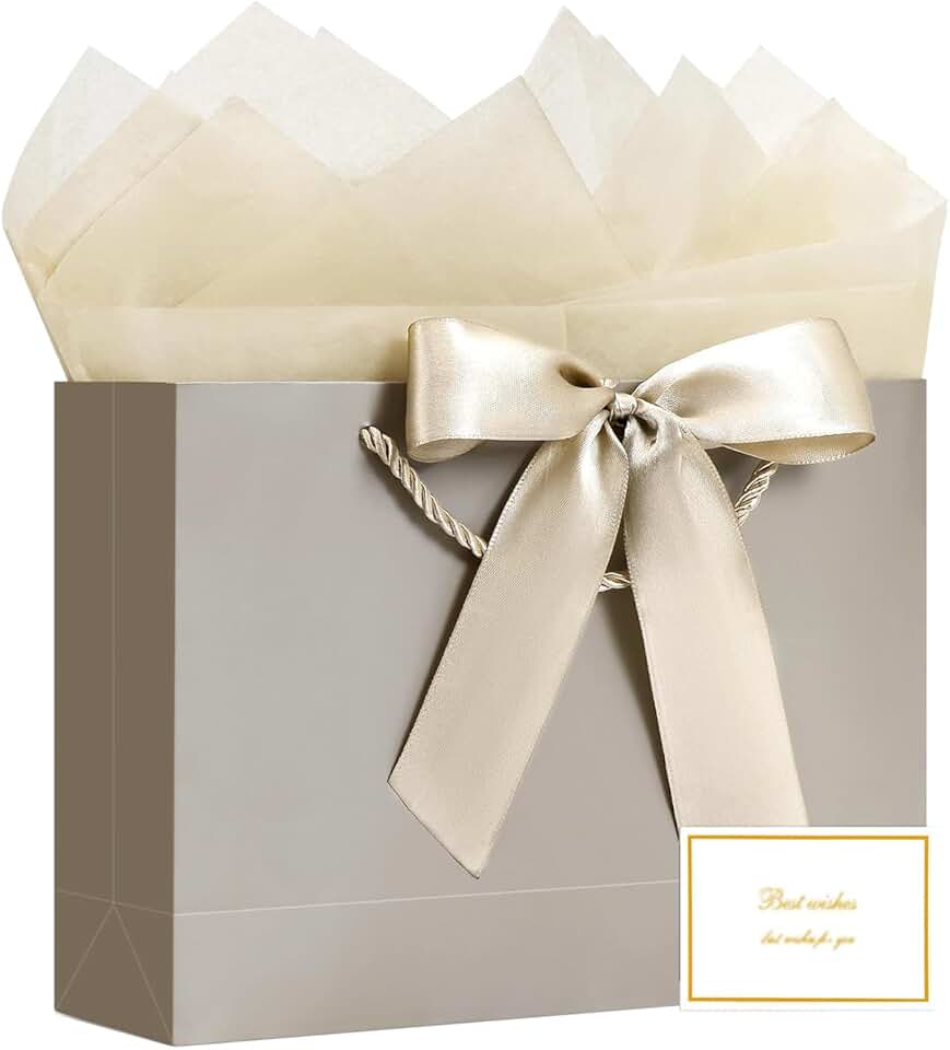 Large gift bag with ribbon, cards, tissue paper